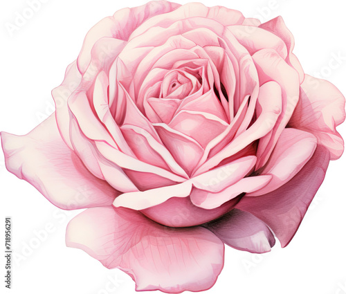 A delicate soft pink rose with intricate petals  presented in full bloom against a crisp white background  embodying gentleness and grace. valentine s day  love  lover