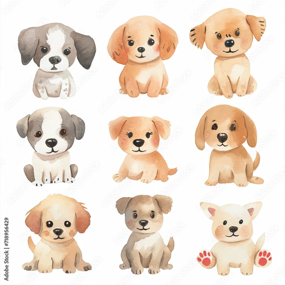 Vector hand drawn puppy collection Vector hand drawn puppy collection