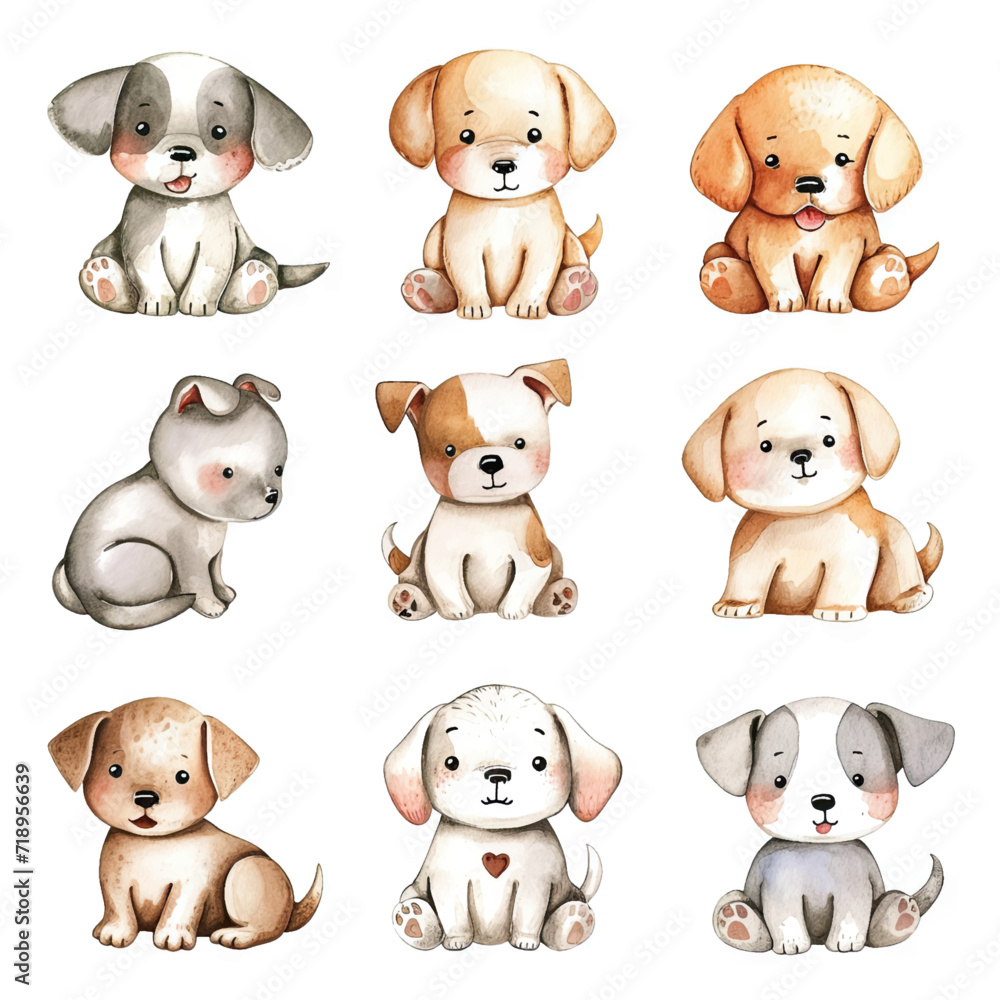Vector hand drawn puppy collection Vector hand drawn puppy collection