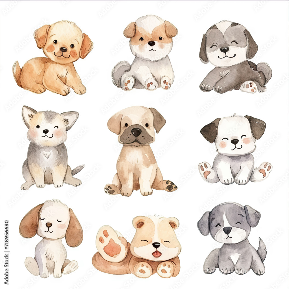 Vector hand drawn puppy collection Vector hand drawn puppy collection