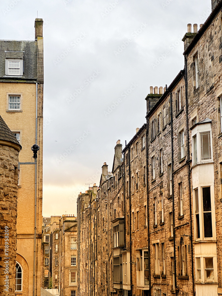 Historical houses along South Bridge in the old town of Edinburgh