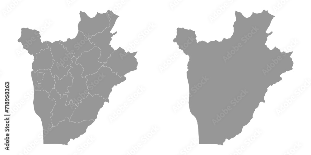 Burundi map with administrative divisions. Vector illustrations.
