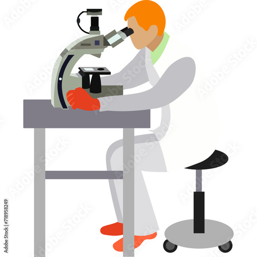 Archeologist working with microscope at laboratory vector icon isolated on white