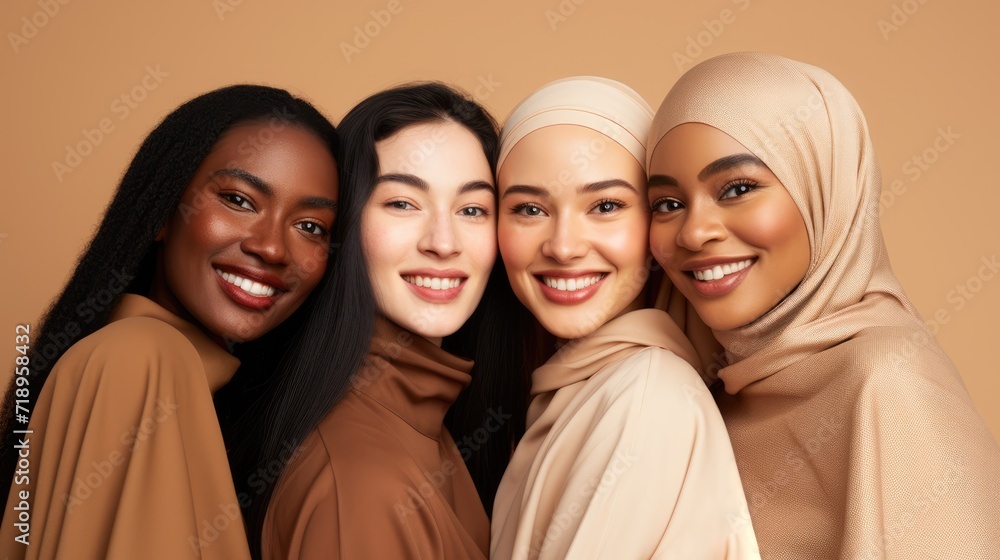 Beauty. Multiracial women on a beige background Beauty. Multiracial women on a beige background