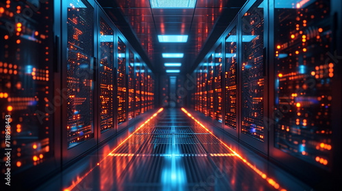 Cybersecurity shields, AI minds fortify, Network Management ensures connectivity, Modern Data Centers optimize storage, Cloud Networking revolutionizes infrastructure. photo