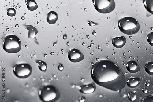 Raindrops on gray background with bubbles   realistic water droplets for banner design.
