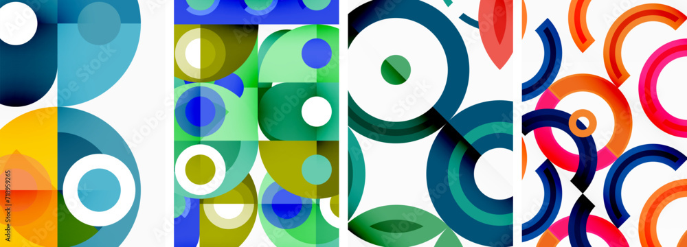 Fototapeta premium Circles and rings geometric backgrounds. Posters for wallpaper, business card, cover, poster, banner, brochure, header, website