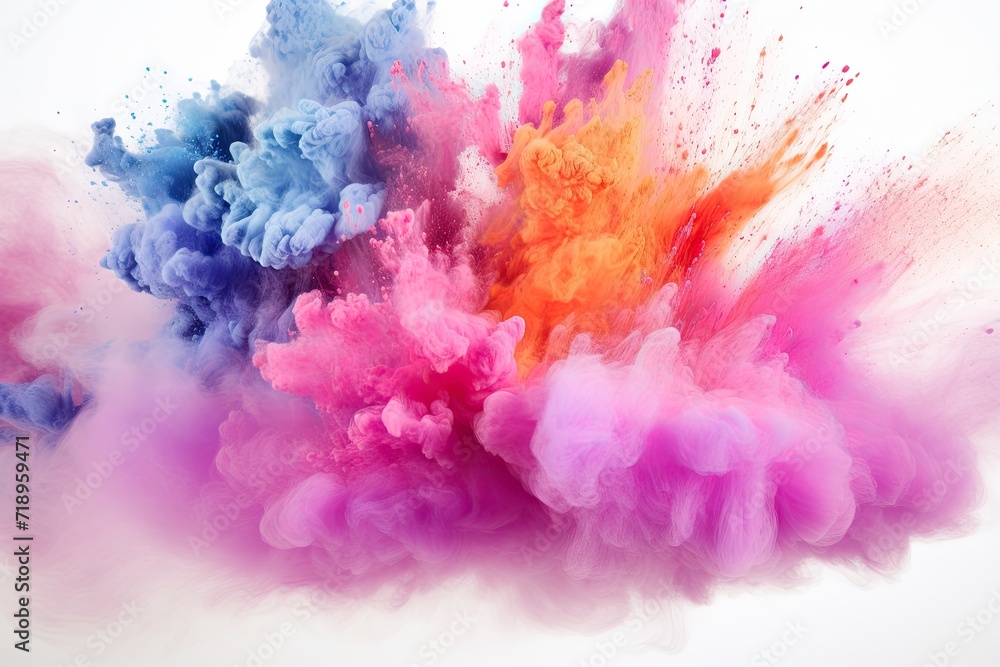 Fototapeta premium Colorful powder explosion on white background.Pastel color dust particle splashing.