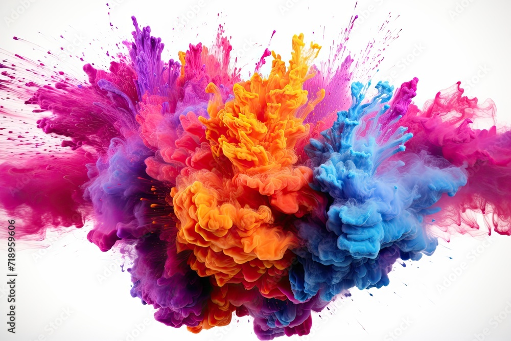 Colorful powder explosion set isolated on white background