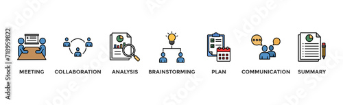 Brief banner web icon for a briefing of business plan with an icon of meeting collaboration analysis brainstorming plan communication and summary