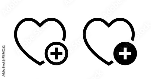 Add to wishlist love line icon vector. Heart with plus symbol