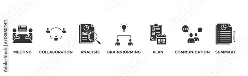 Brief banner web icon for a briefing of business plan with an icon of meeting collaboration analysis brainstorming plan communication and summary