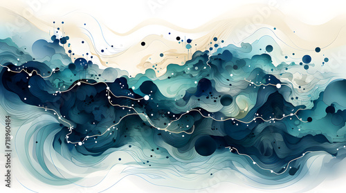 Watercolor sea waves illustration on isolated white background