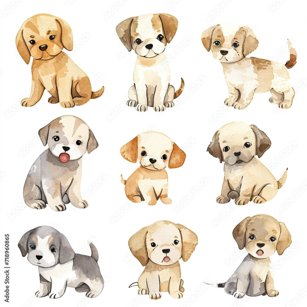 Vector hand drawn puppy collection Vector hand drawn puppy collection