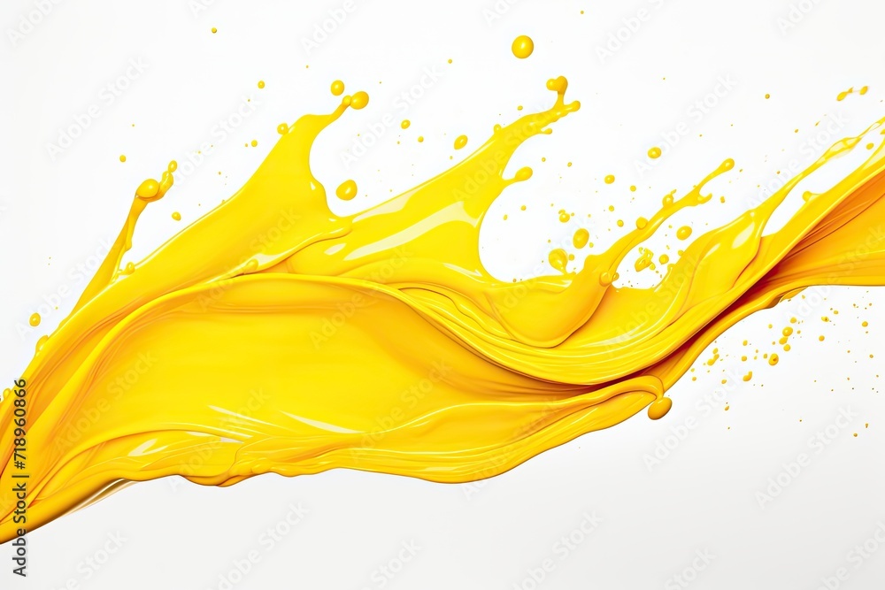 Shot of yellow paint splashes  isolated on white background