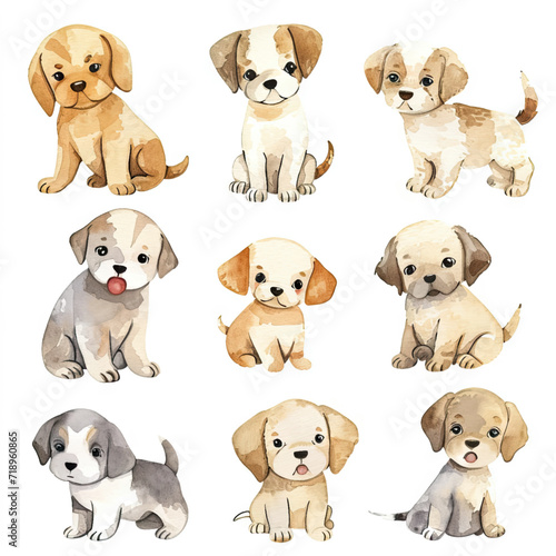 Vector hand drawn puppy collection