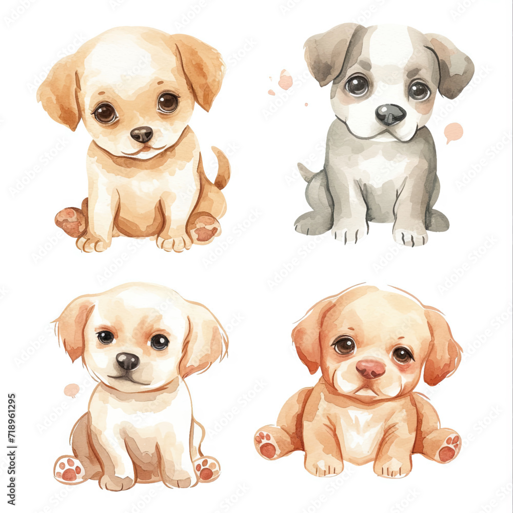 Vector hand drawn puppy collection