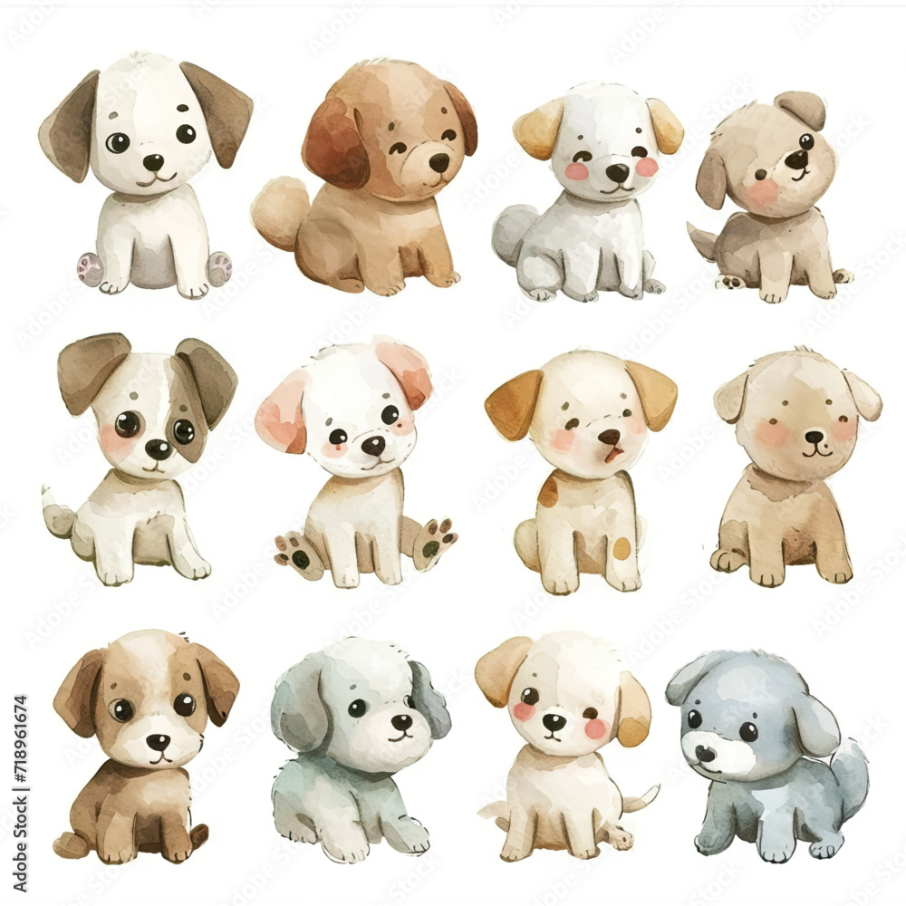 Vector hand drawn puppy collection Vector hand drawn puppy collection