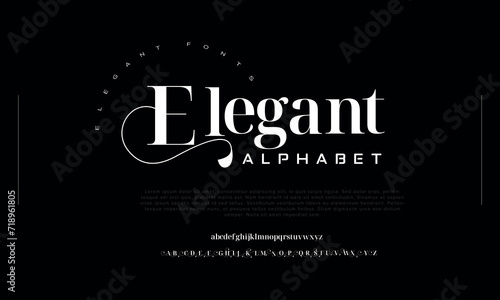 Elegant Creative modern alphabet. Dropped stunning font, type for futuristic logo, headline, creative lettering and maxi typography. Minimal style letters with yellow spot. Vector typographic design 