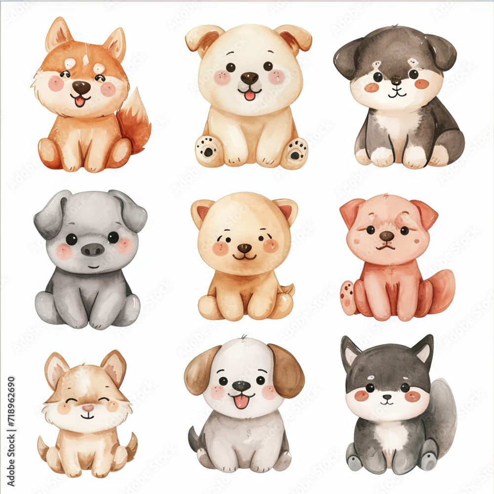Vector hand drawn puppy collection Vector hand drawn puppy collection