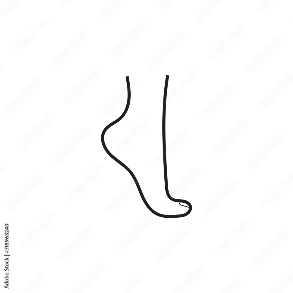 Female foot, leg standing on toes, line drawing of feet, isolated on white background vector illustration, eps 10