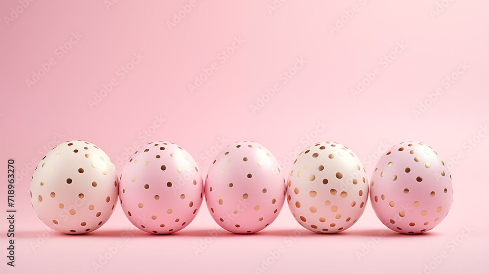 Pattern of 3 pink and white Easter eggs on a light pink background Pattern of 3 pink and white Easter eggs on a light pink background