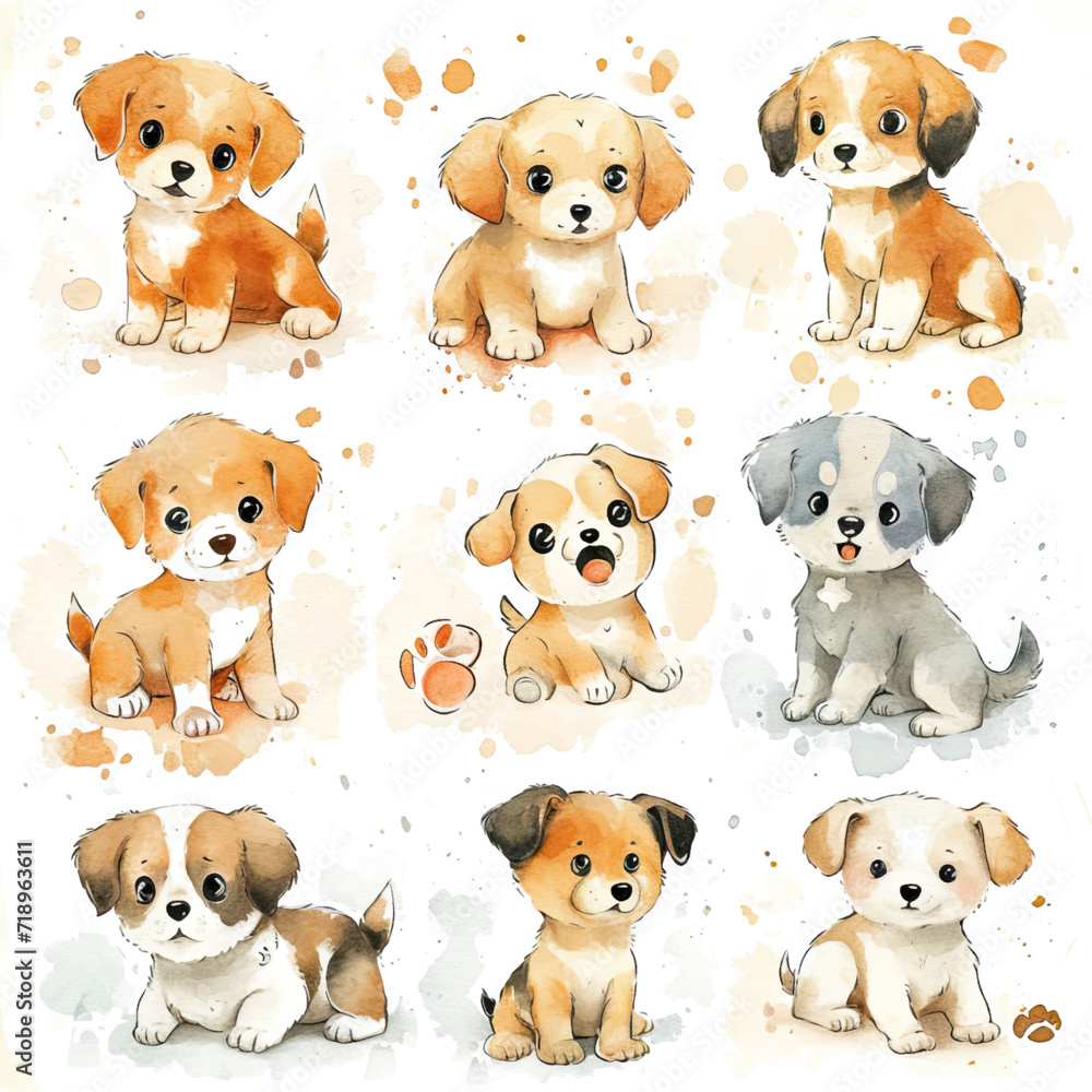 Vector hand drawn puppy collection Vector hand drawn puppy collection