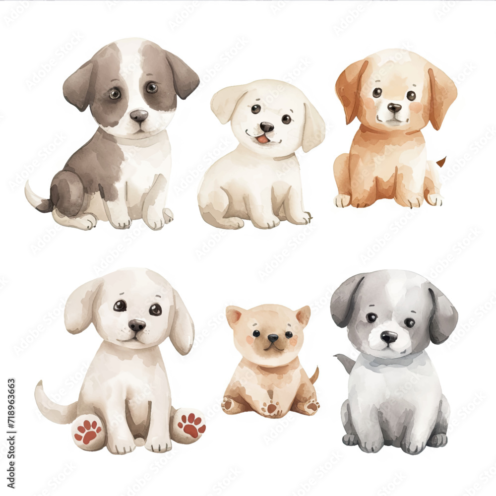 Vector hand drawn puppy collection Vector hand drawn puppy collection