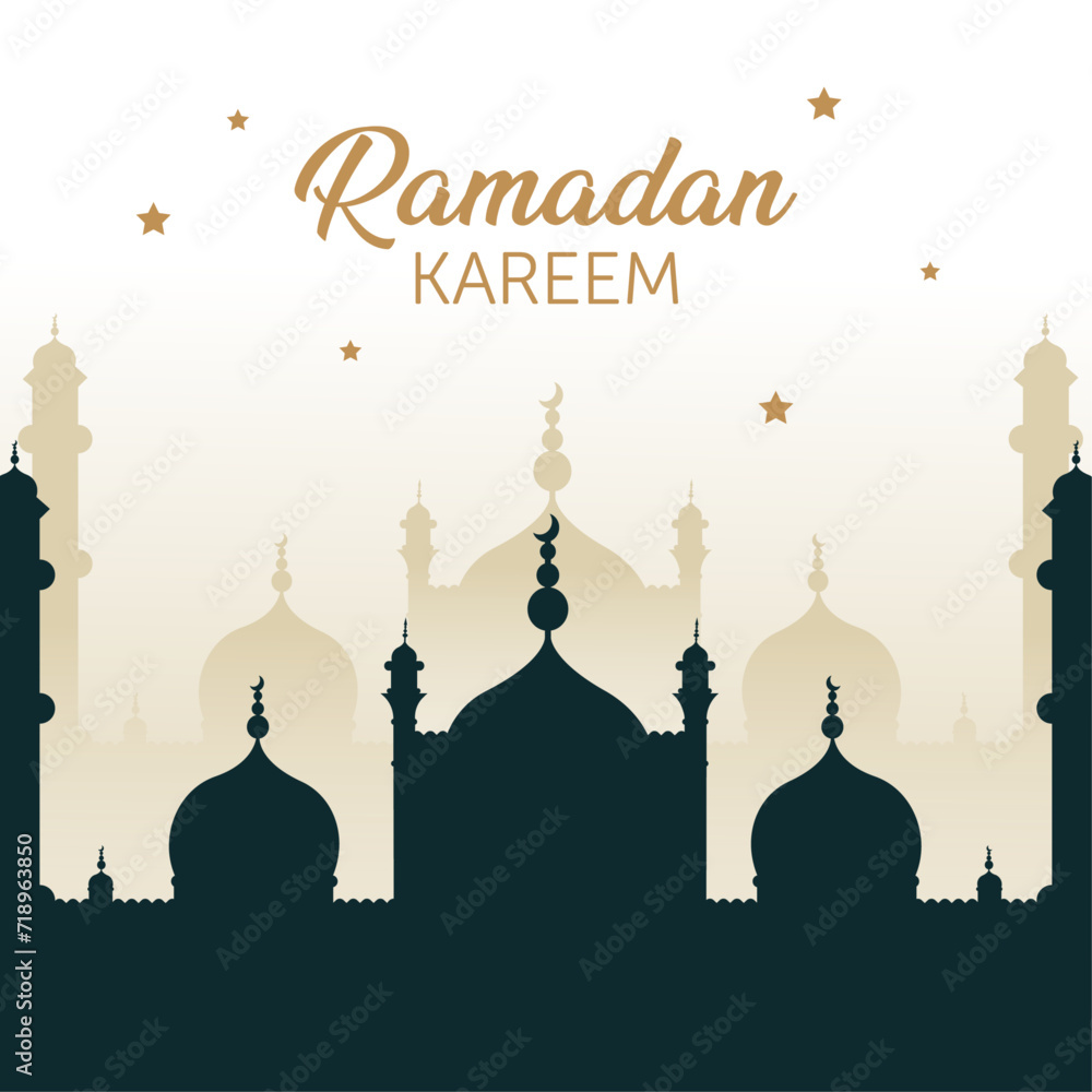 Islamic background with Ramadan Kareem. The background is excellent for social media posts, cards, brochures, flyers, and advertising poster templates. It is a vector illustration.	
