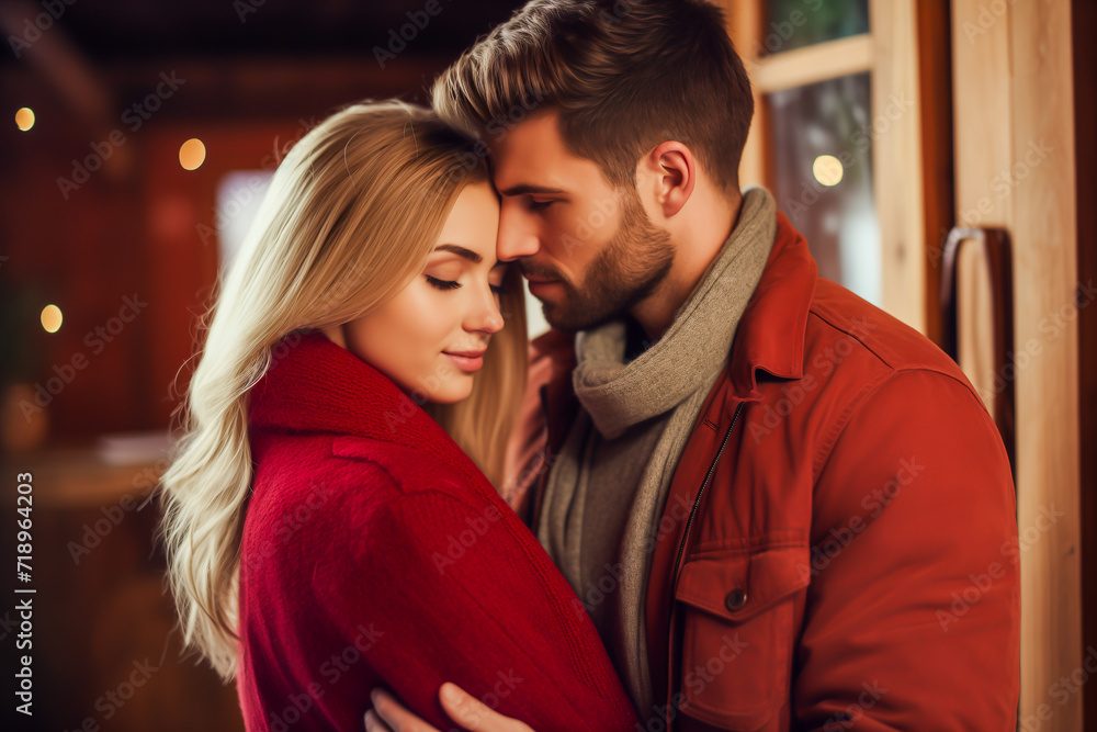 Young couple hugging, closeup Young couple hugging, closeup