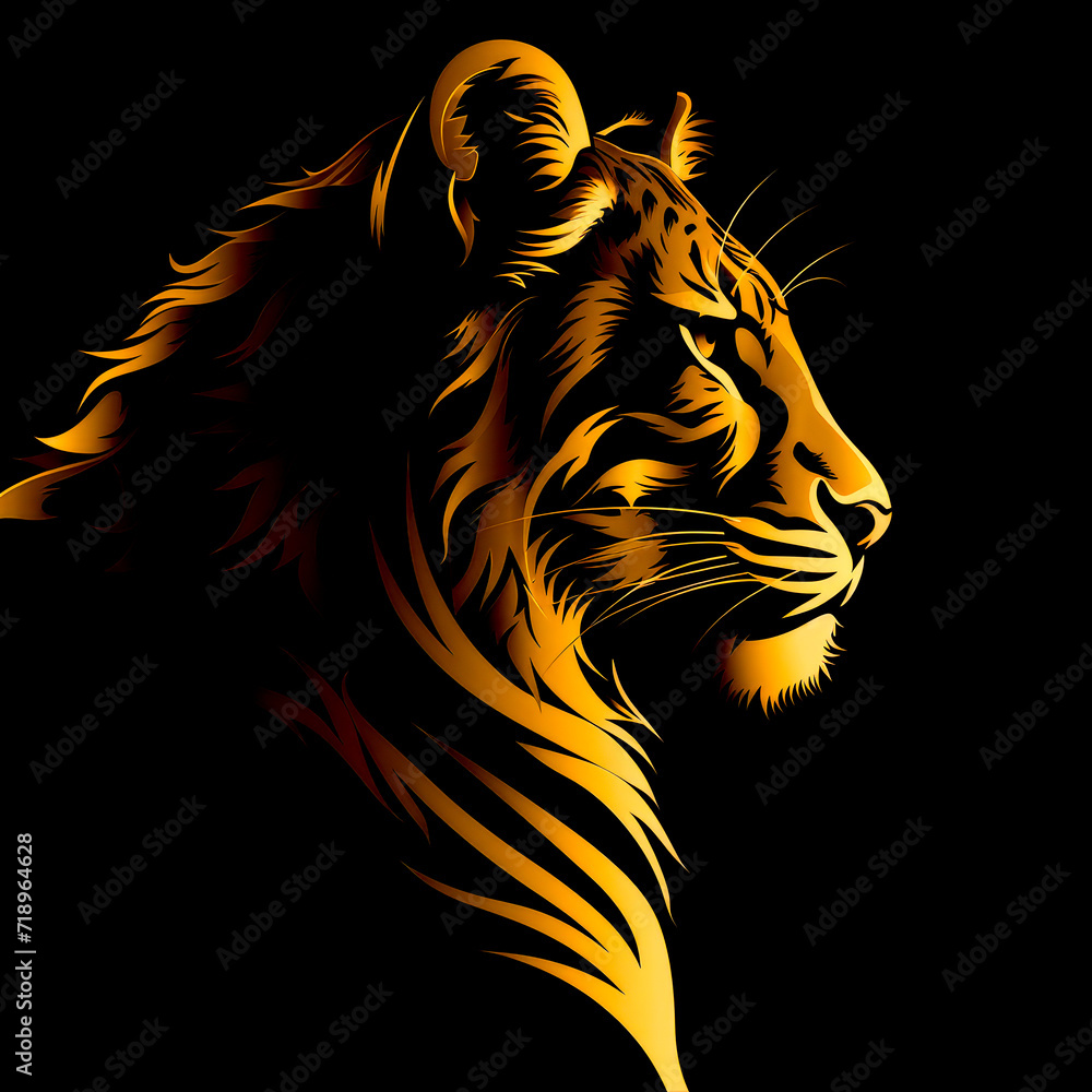 Vibrant Golden Tiger Profile on Dark Background
Vibrant Golden Tiger Profile on Dark Background