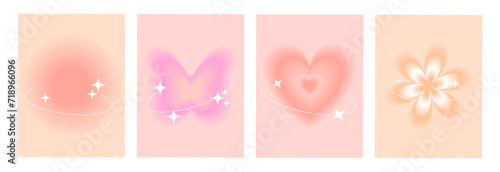 Modern trendy aura gradient posters, backgrounds  collection in y2k style. Soft blurry effect in pastel colors for social media. Vector illustration 