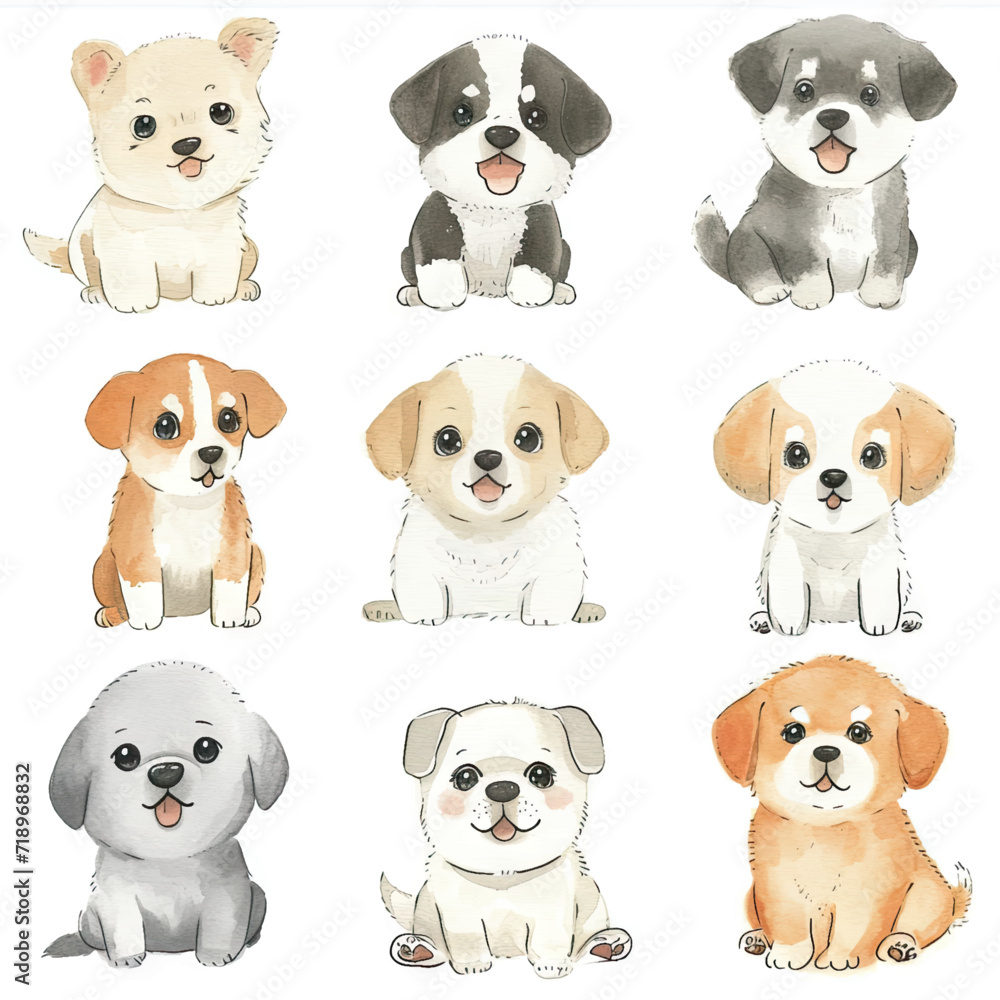Vector hand drawn puppy collection Vector hand drawn puppy collection