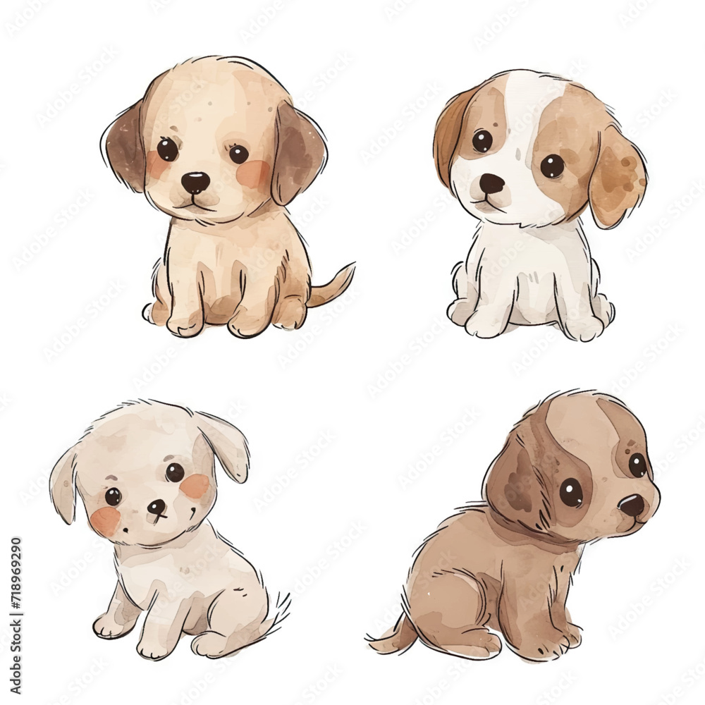 Vector hand drawn puppy collection Vector hand drawn puppy collection
