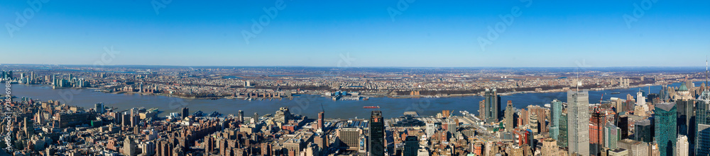 New York City Daytime Panorama: Hudson River Skyline Banner View