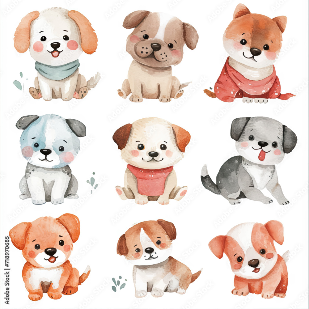 Vector hand drawn puppy collection Vector hand drawn puppy collection