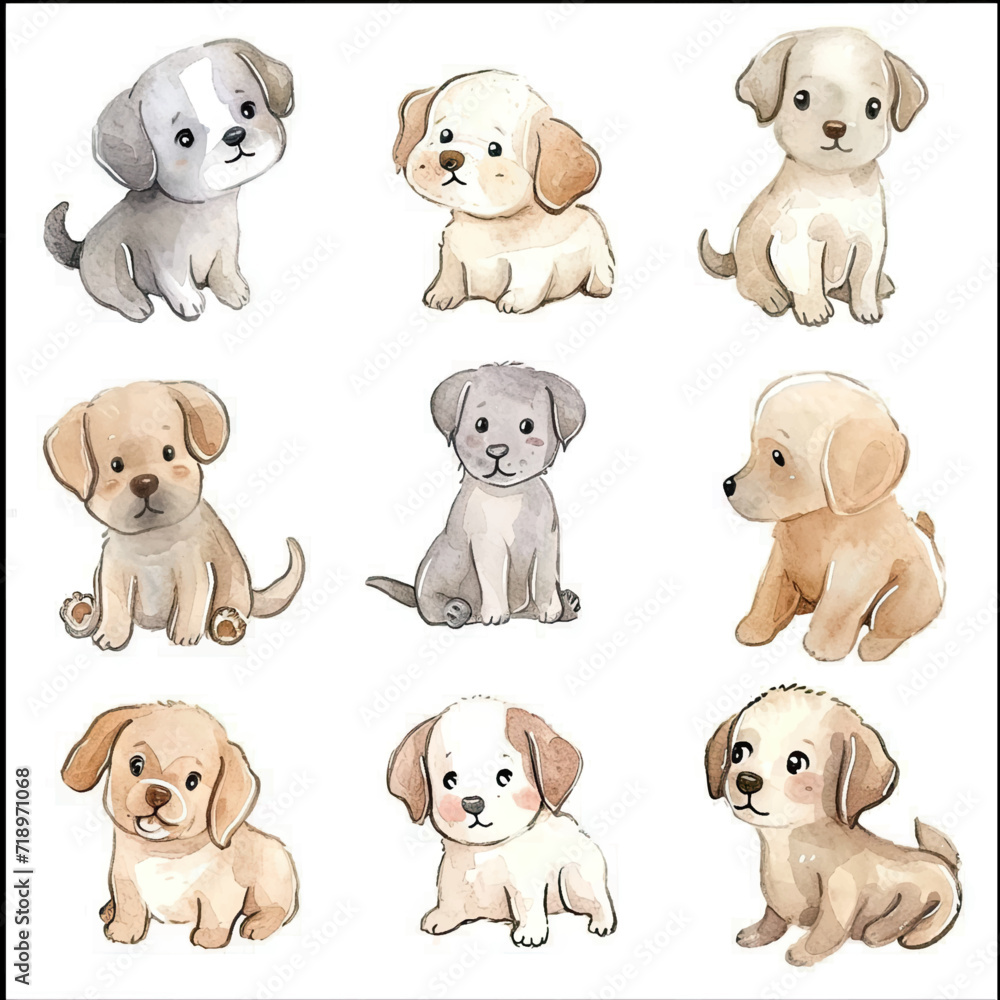 Vector hand drawn puppy collection Vector hand drawn puppy collection