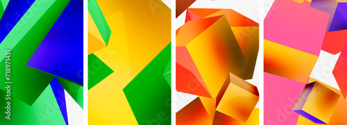 Flying 3d shapes, cubes and other geometric elements background design for wallpaper, business card, cover, poster, banner, brochure, header, website