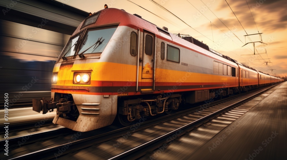 Dynamic train motion blur: high-speed railway transportation with blurred motion effect
