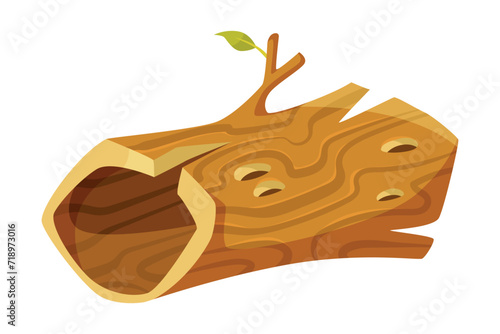 Hollow Log and Old Wood as Landscape Element Vector Illustration