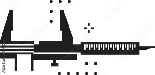 Caliper device used to measure distance between two opposite sides of object isolated monochrome icon. Vector vernier, dial calliper, micrometer caliper
