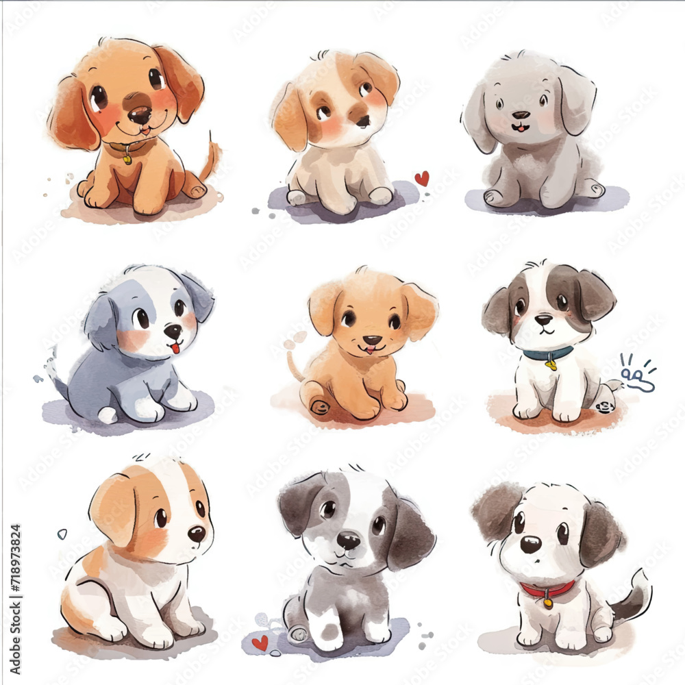 Vector hand drawn puppy collection Vector hand drawn puppy collection