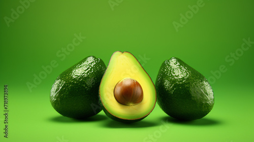 3d render three avocados on a green background