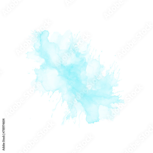Abstract pattern with blue watercolor cloud on white background. Cyan watercolour water brash splash texture. Vector pastel color paint stain. Blue watercolor background