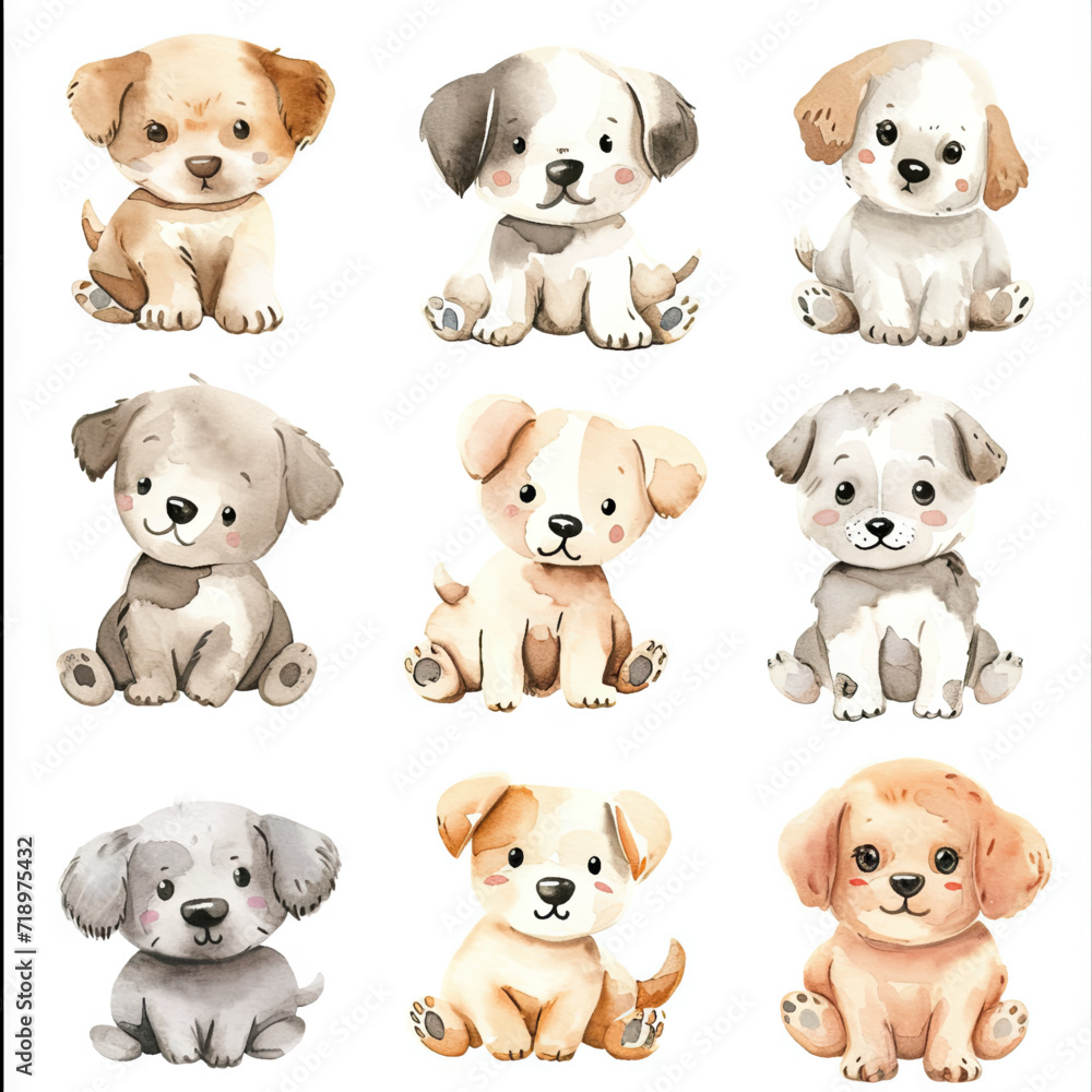 Vector hand drawn puppy collection Vector hand drawn puppy collection
