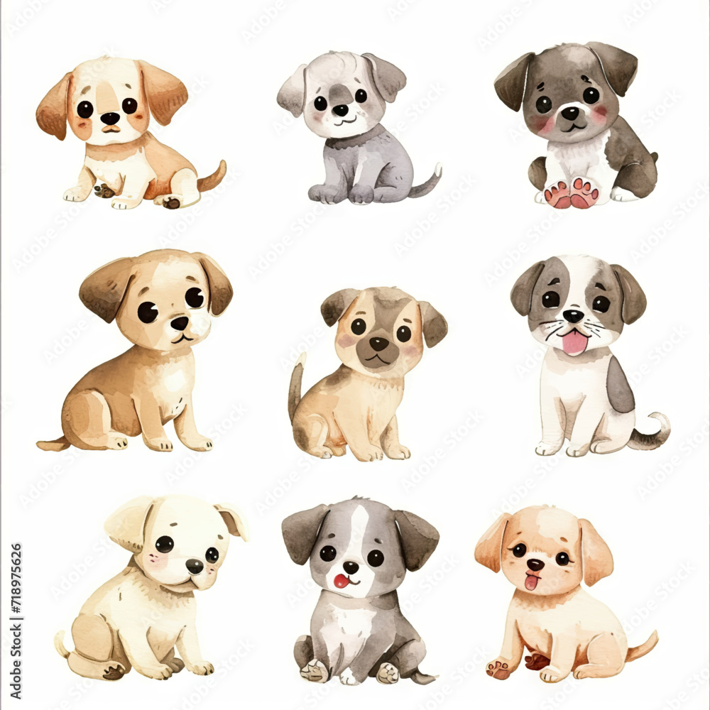 Vector hand drawn puppy collection Vector hand drawn puppy collection