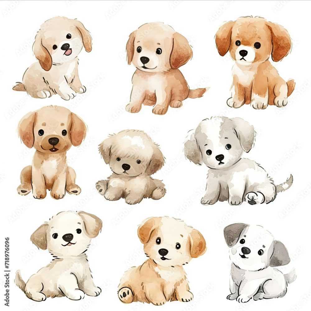 Vector hand drawn puppy collection Vector hand drawn puppy collection