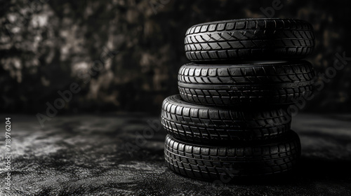 Car tires on a black background. Internet online concept. Generative AI photo