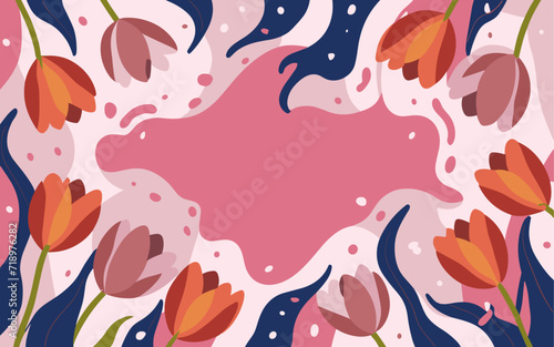 Abstract tulip background poster. Good for fashion fabrics, postcards, email header, wallpaper, banner, events, covers, advertising, and more. Valentine's day, women's day, mother's day background.