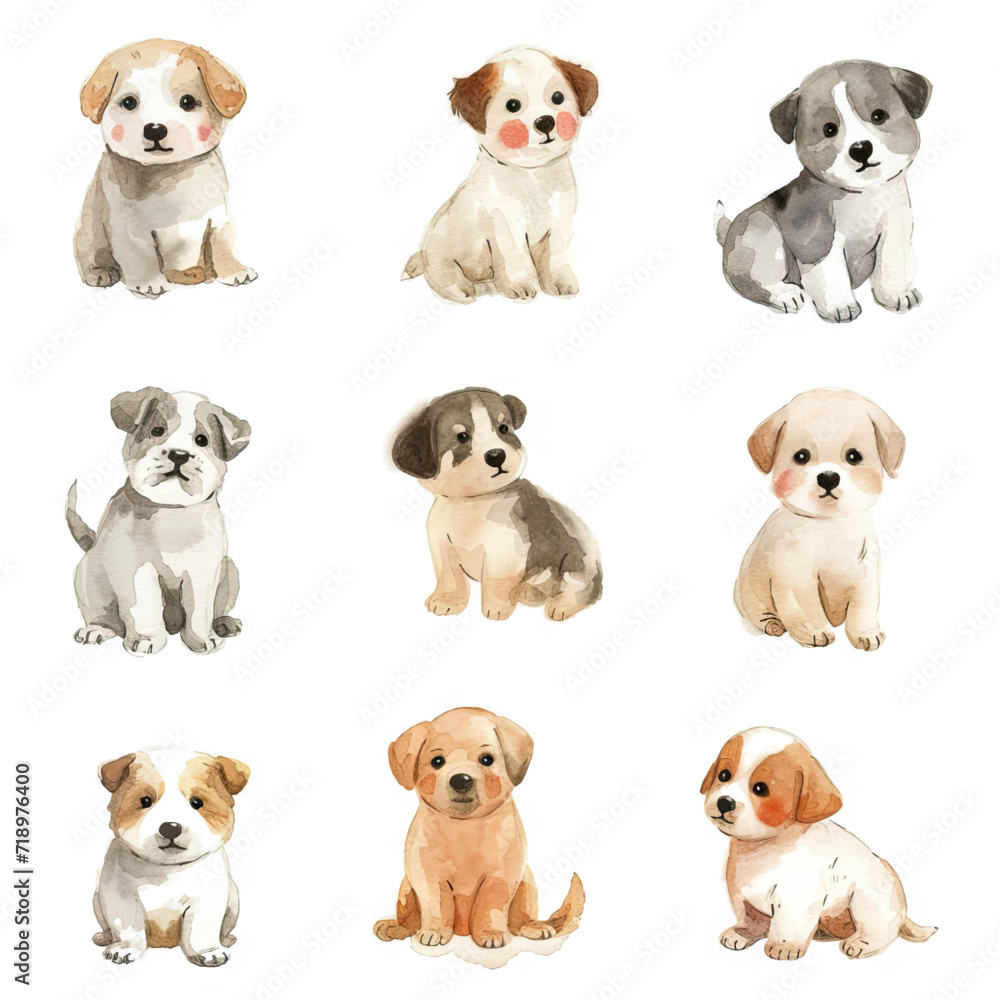 Vector hand drawn puppy collection Vector hand drawn puppy collection